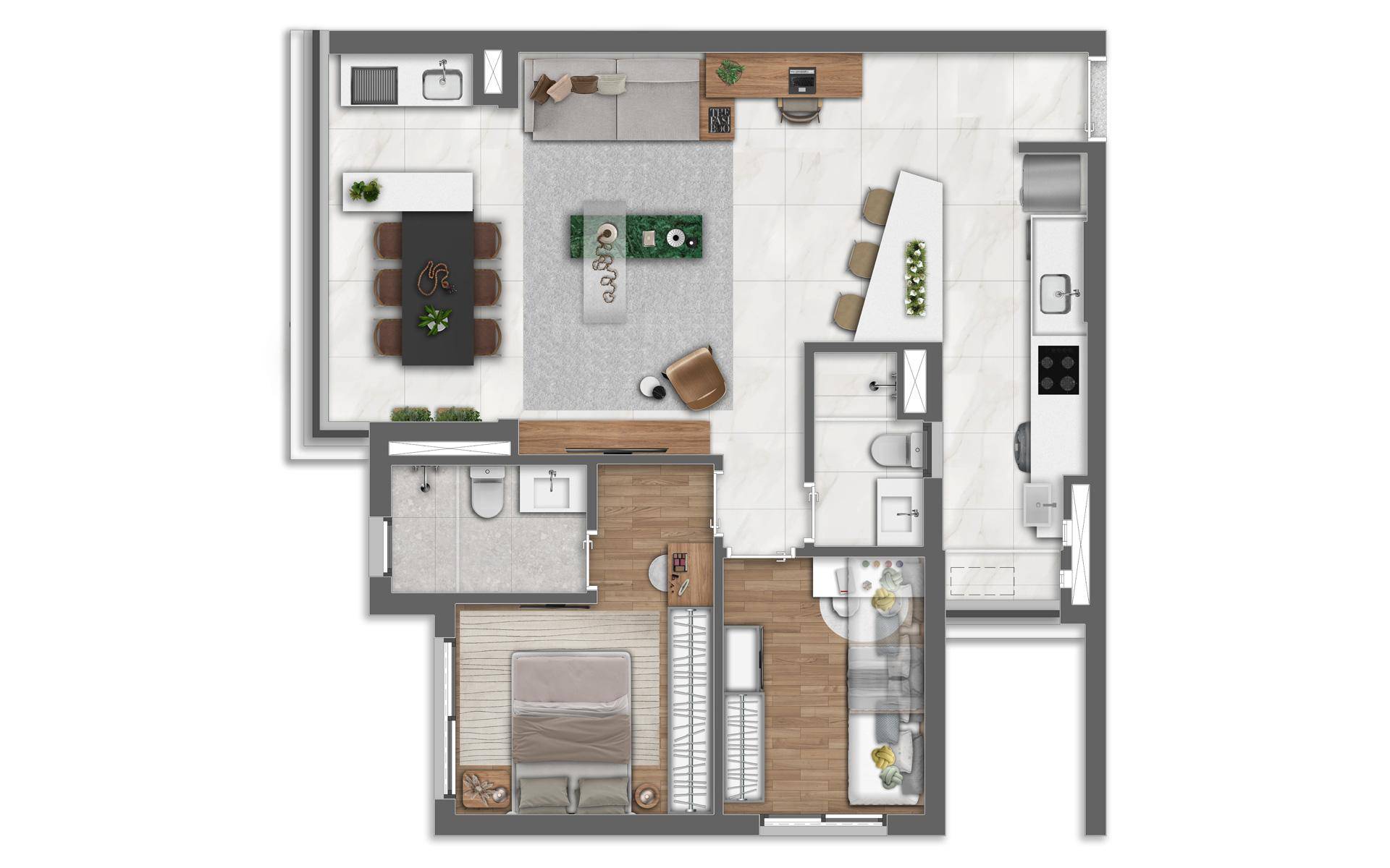 Aptos. 77 m² planta opção ampliada