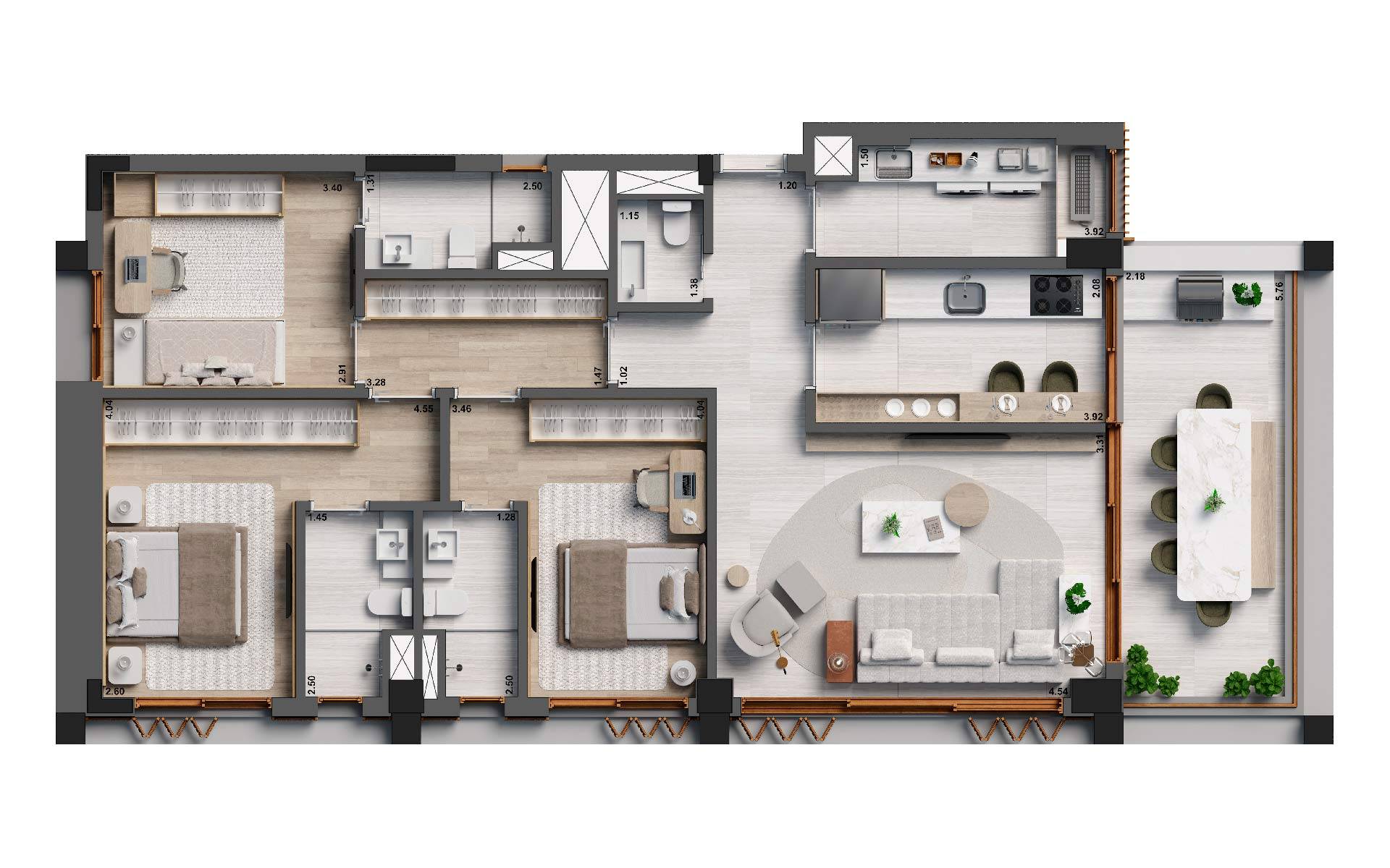 Planta 132 m² tipo