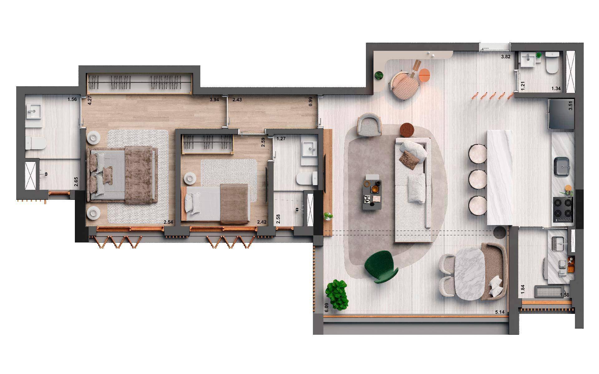 Planta 91 m² opção