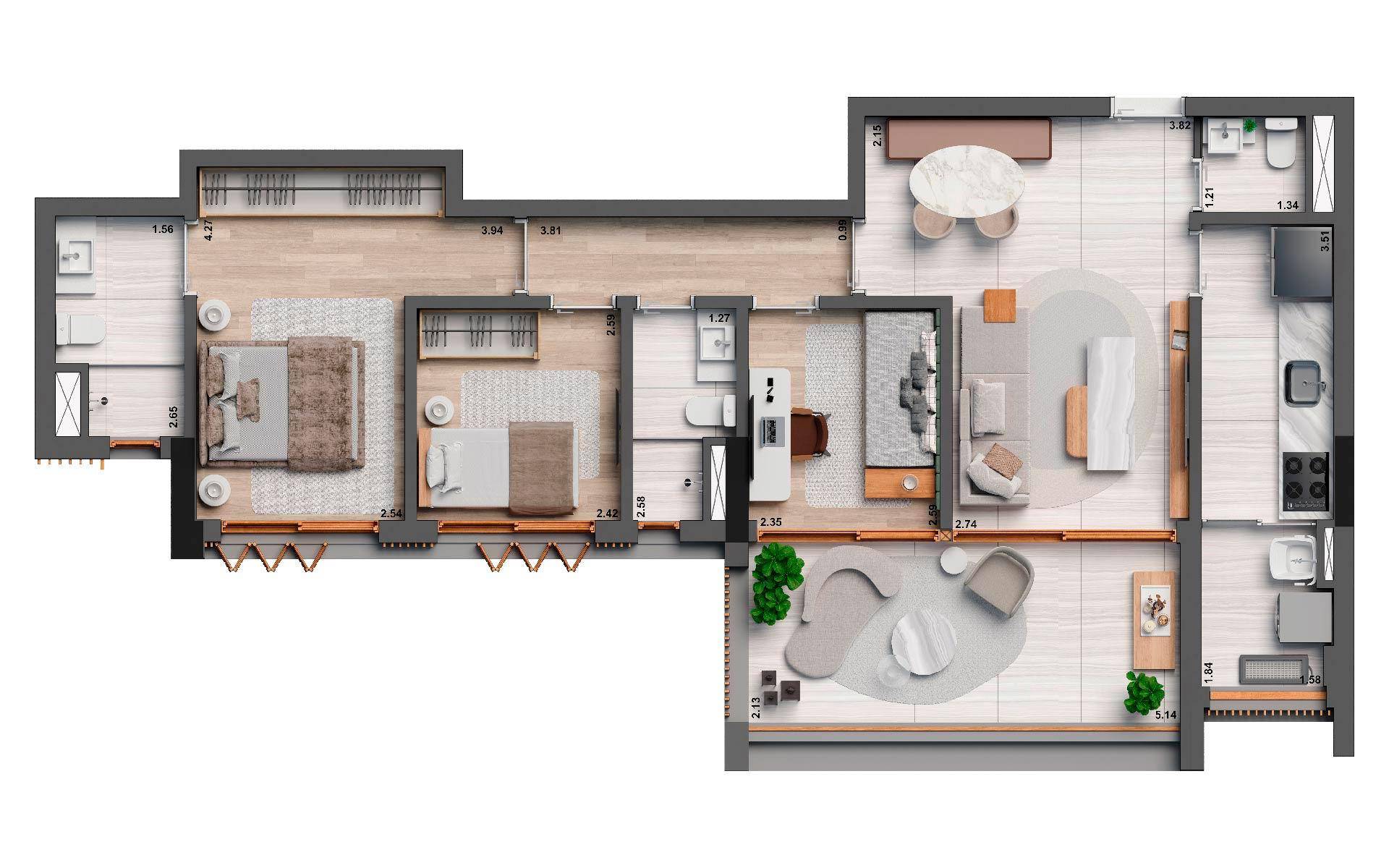 Planta 91 m² tipo