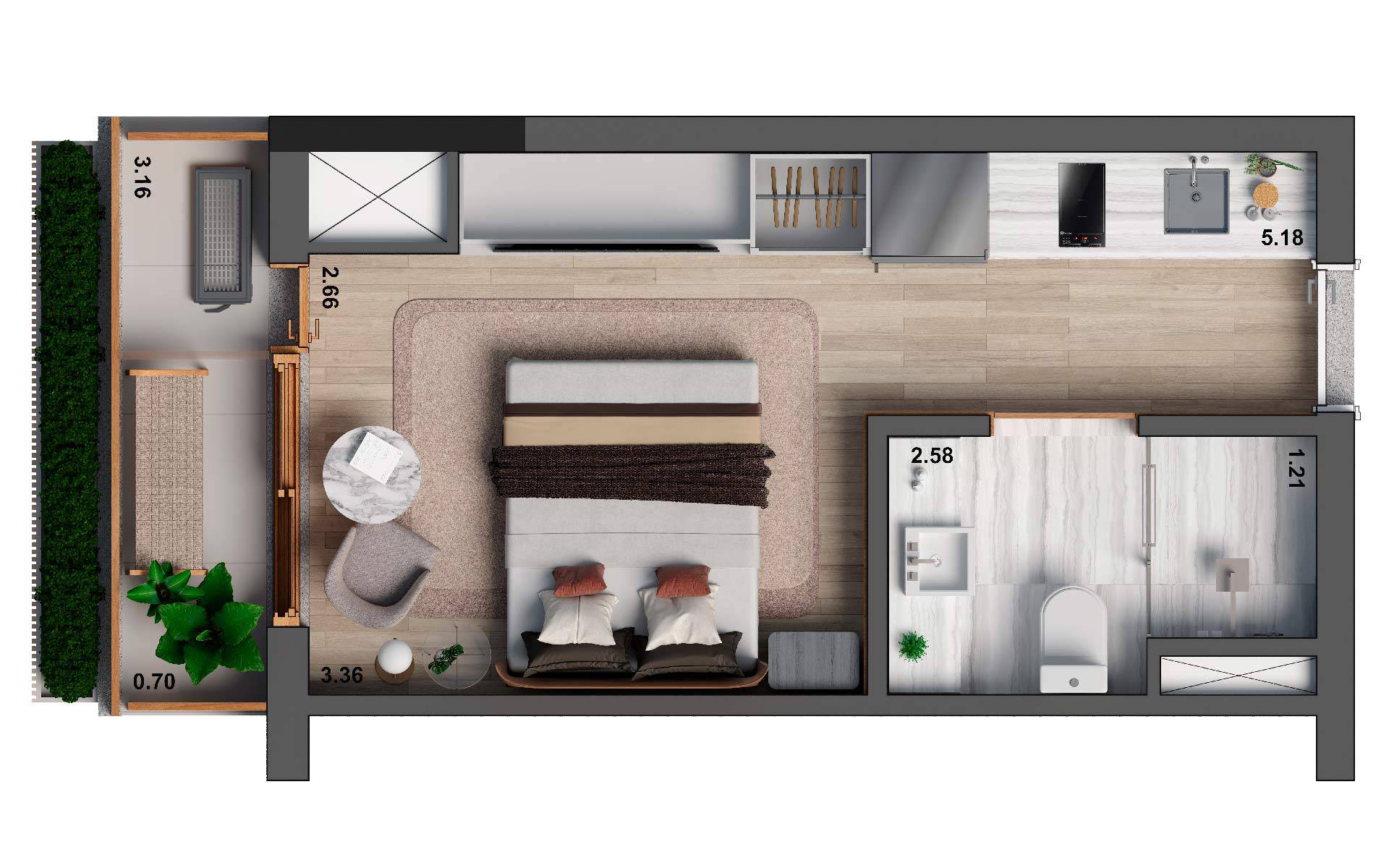 Planta Studio 26 m²