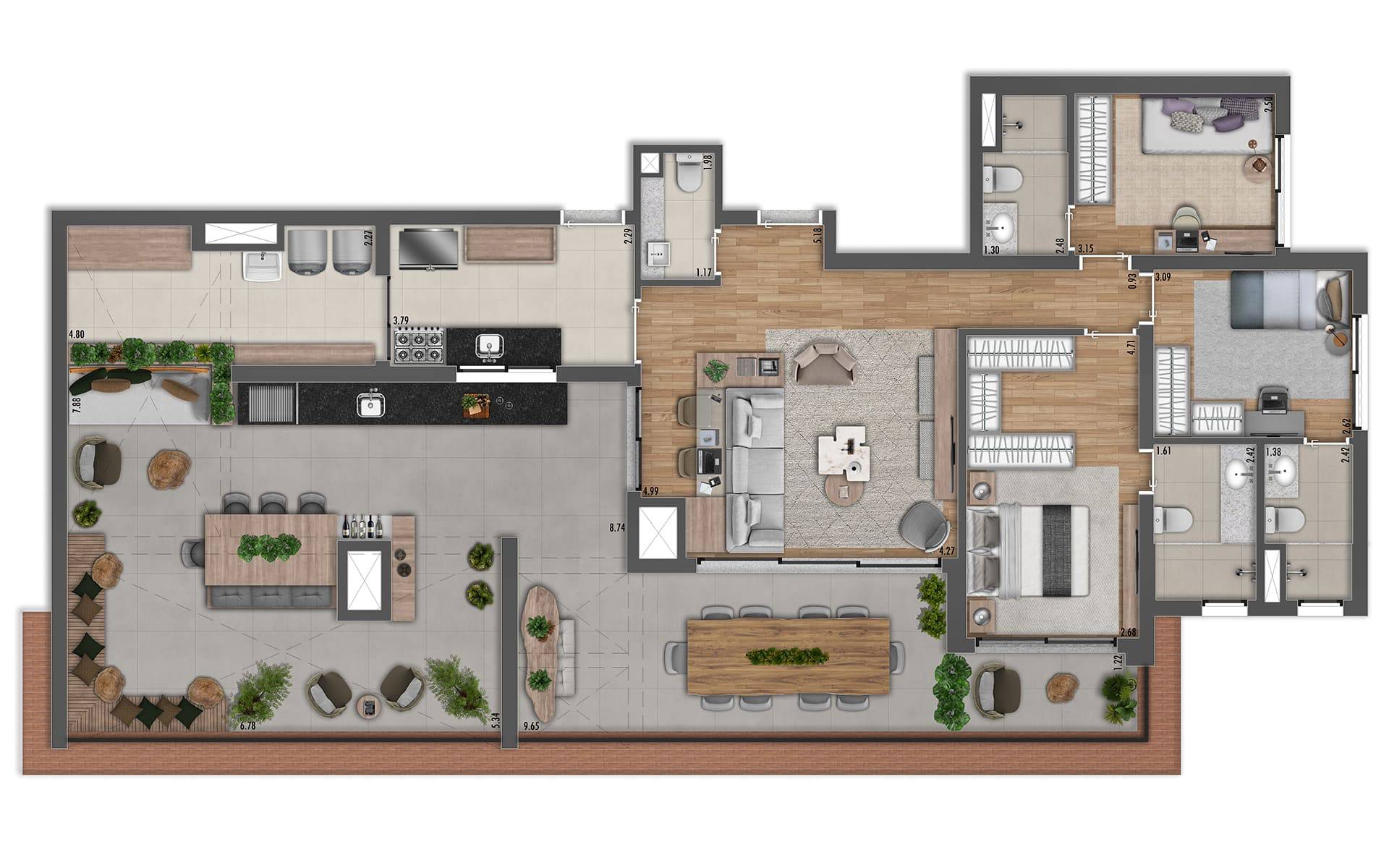 Planta tipo penthouse de 177 m² – 3 vagas