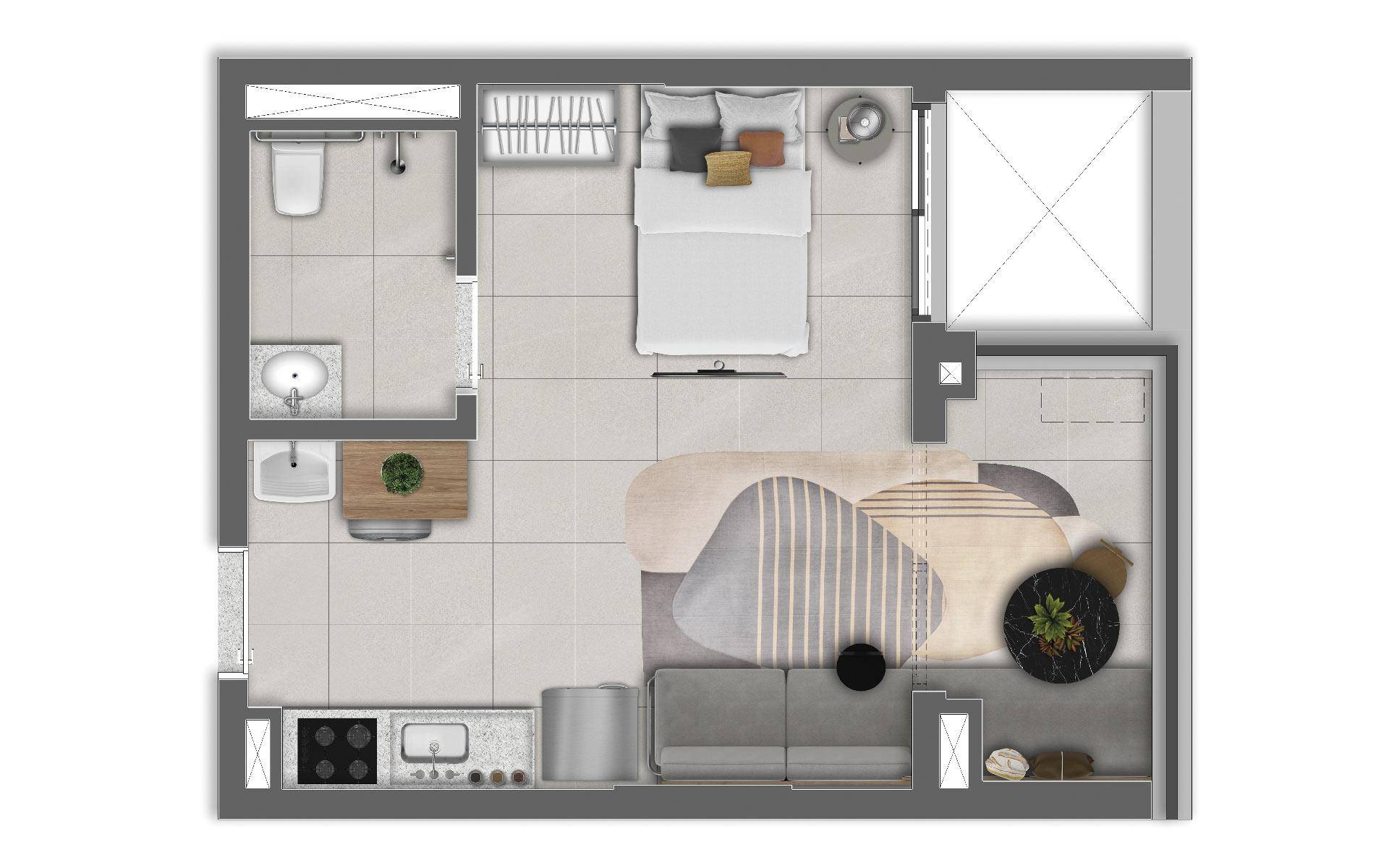 Serviços de Moradia 34 m² planta opção dorm. ampliado