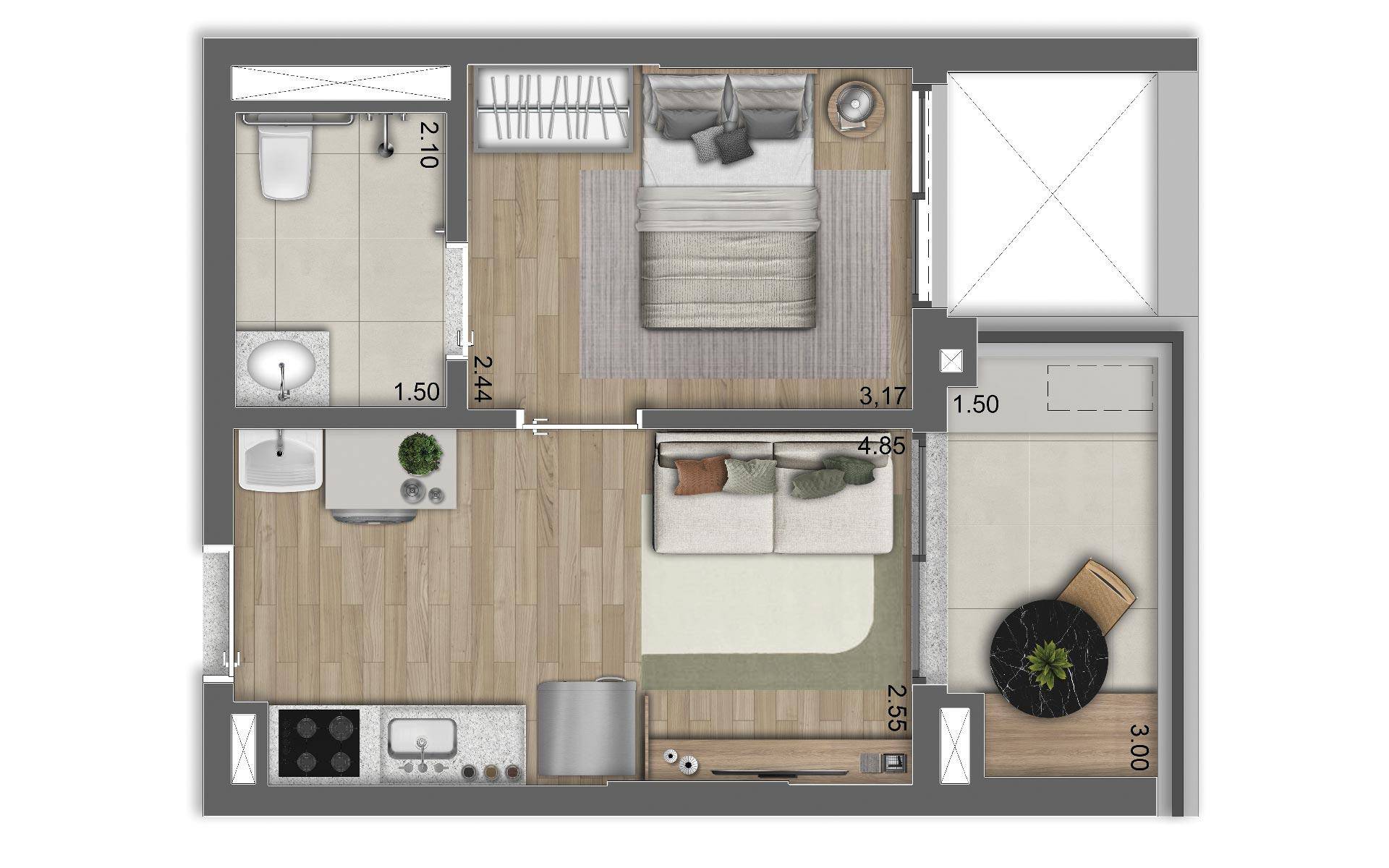 Serviços de Moradia 34 m² planta tipo 1 dorm.