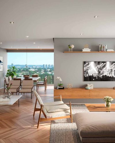 Perspectiva Ilustrada – Living ampliado do apto. de 90 m²