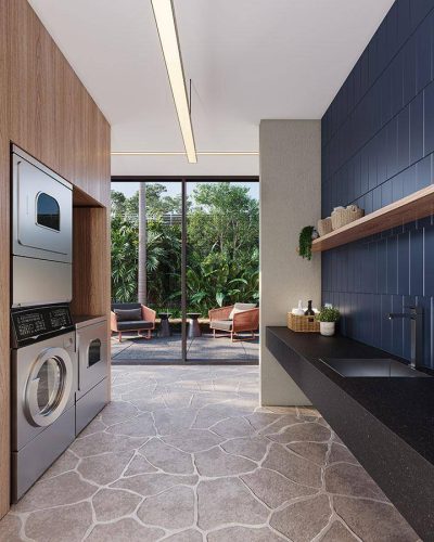 Perspectiva artística da lavanderia – Uapé Boutique Studios