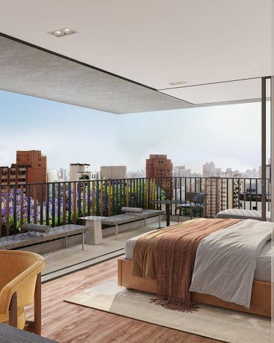 Perspectiva artística da suíte master do duplex de 405,69 m²