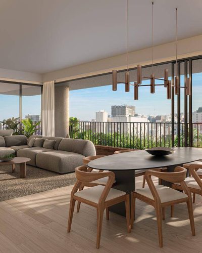 Perspectiva artística do apto. de 3 suítes de 167,93 m² – 2 por andar