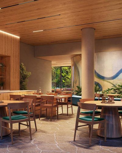 Perspectiva artística do salão de festas – Uapé Residências