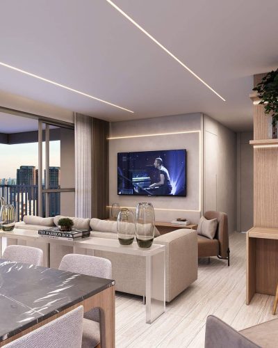 Perspectiva ilustrada - Torre residencial - Apto. de 95 m² com Living ampliado