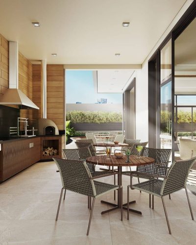 Perspectiva ilustrada - Torre residencial - Churrasqueira