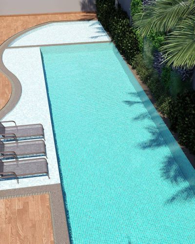 Perspectiva ilustrada - Torre residencial - Piscinas adulto e infantil