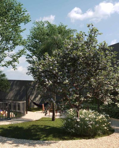 Perspectiva ilustrada - Torre residencial - Praça