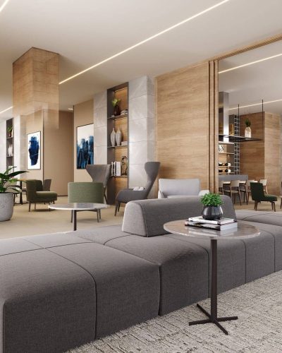 Perspectiva ilustrada - Torre residencial - Salão de festas integrado