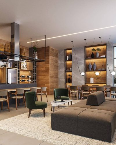 Perspectiva ilustrada - Torre residencial - Salão gourmet