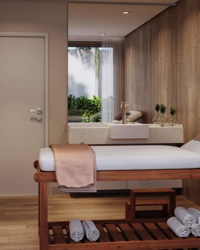 Perspectiva ilustrada - Torre residencial - Sauna e Sala de massagem